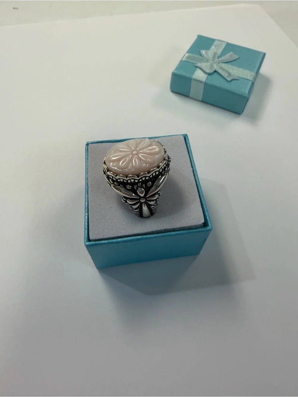 Carolyn Pollack Relios Sterling Silver Ring with Pale Pink Carved Flower Size 8